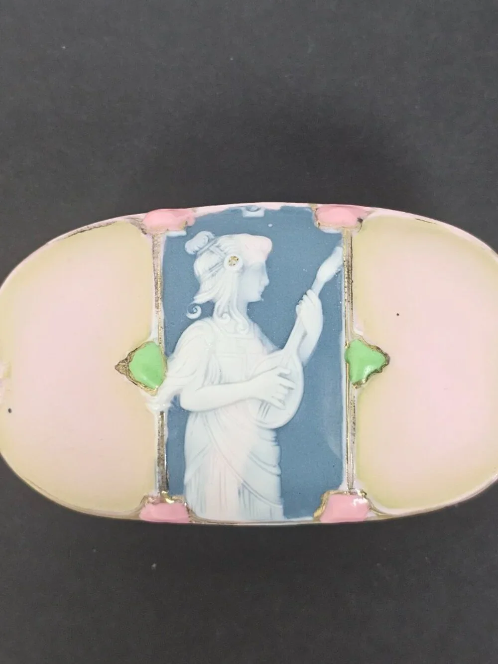 Schafer & Vater‎ Art Nouveau Enamel Porcelain Trinket Box Cameo Jeweled Antique